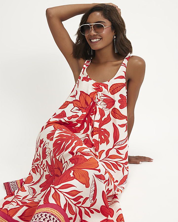 Red Floral Midi Dress