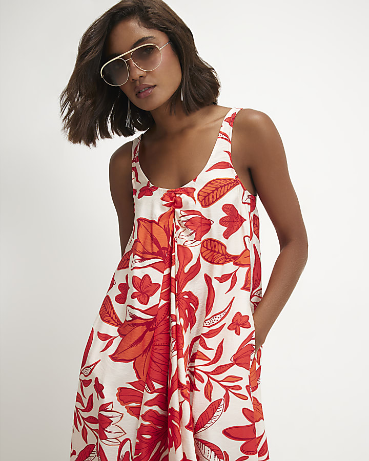 Red Floral Midi Dress