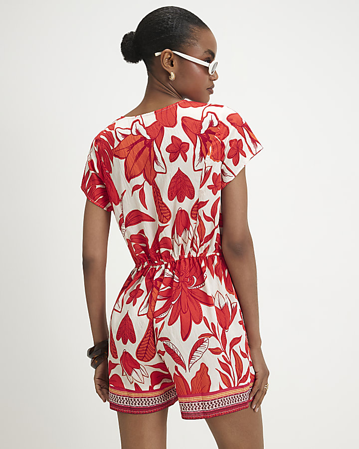 Red Floral Playsuit