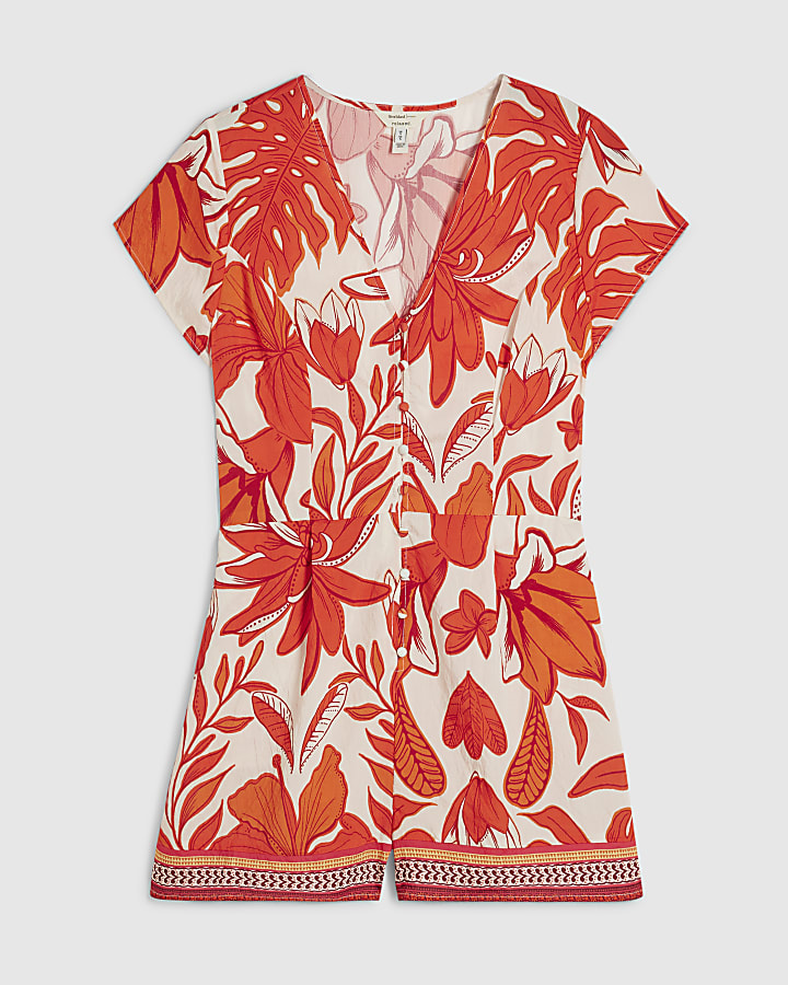 Red Floral Playsuit