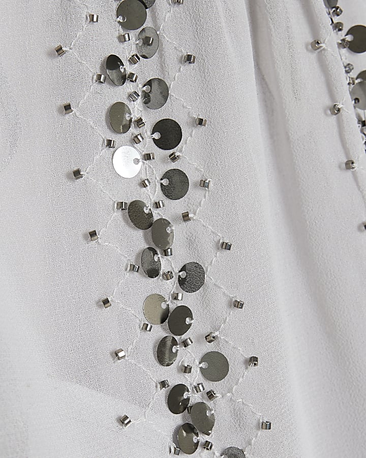 Silver Embellished Sequin Tie Back Top