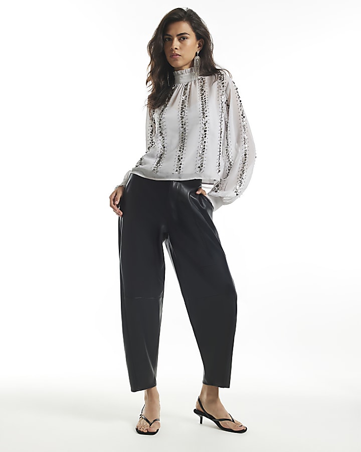 Silver Embellished Sequin Tie Back Top