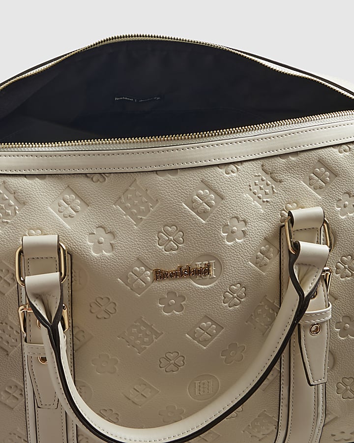 Cream Embossed Monogram Barrel Bag Bundle