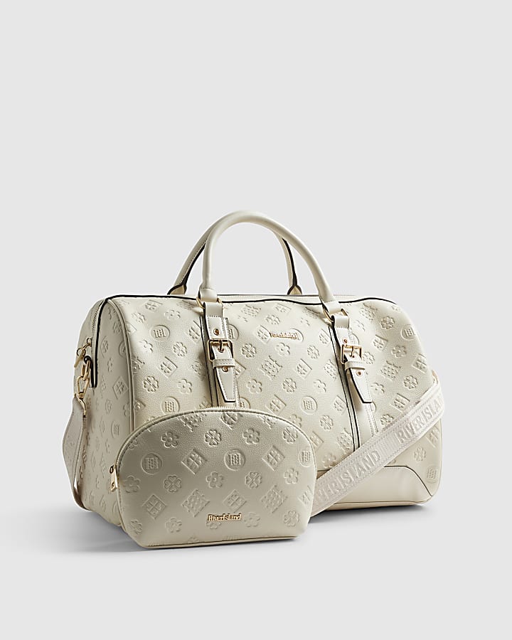 Cream Embossed Monogram Barrel Bag Bundle
