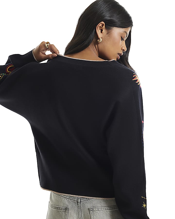 Black Celestial Embroidery Cardigan