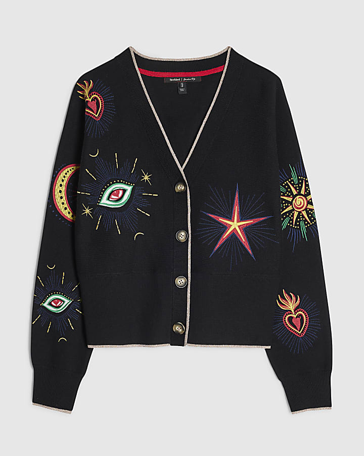 Black Celestial Embroidery Cardigan