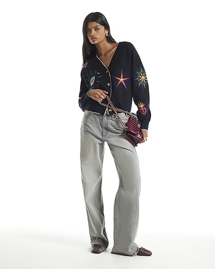 Black Celestial Embroidery Cardigan