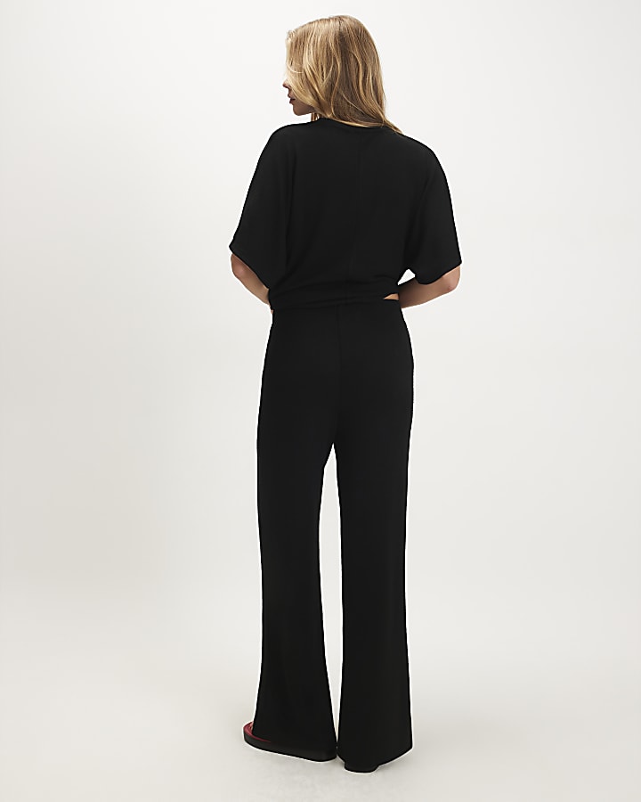 Black Knitted Wide Leg Trousers