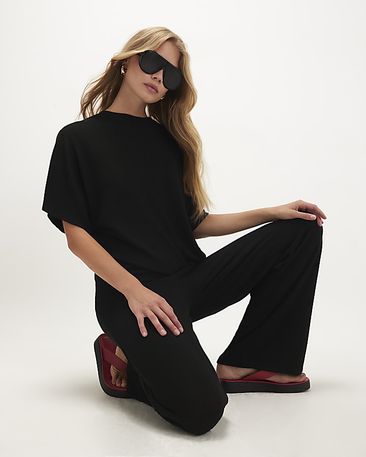 Black Knitted Wide Leg Trousers