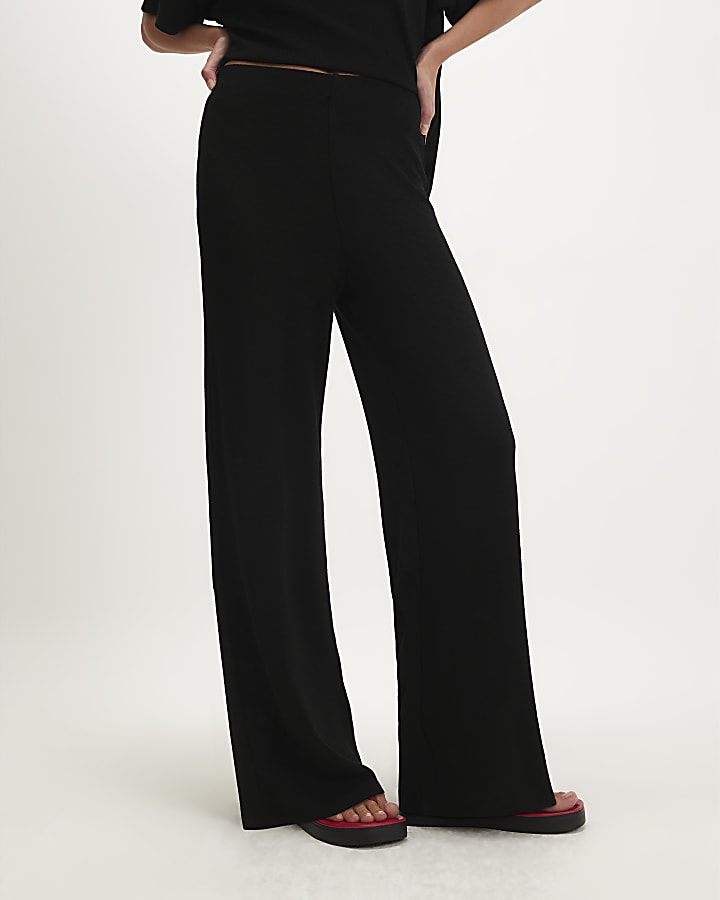 Black Knitted Wide Leg Trousers