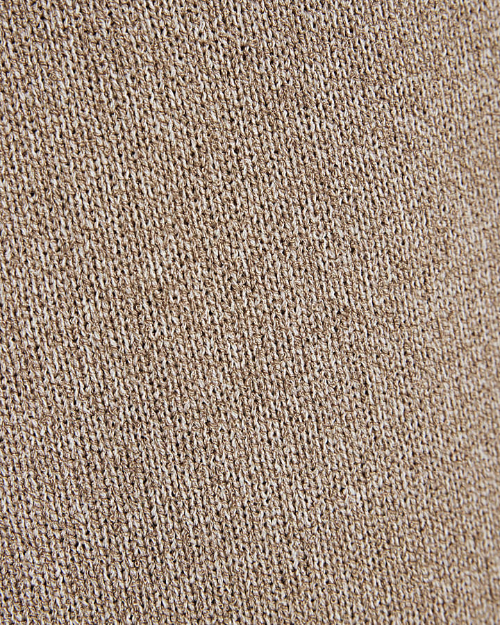 Beige Textured Wide Leg Trousers