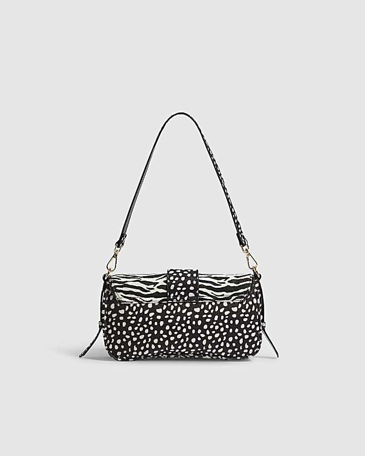 Black Animal Print Faux Hair On Leather Bag