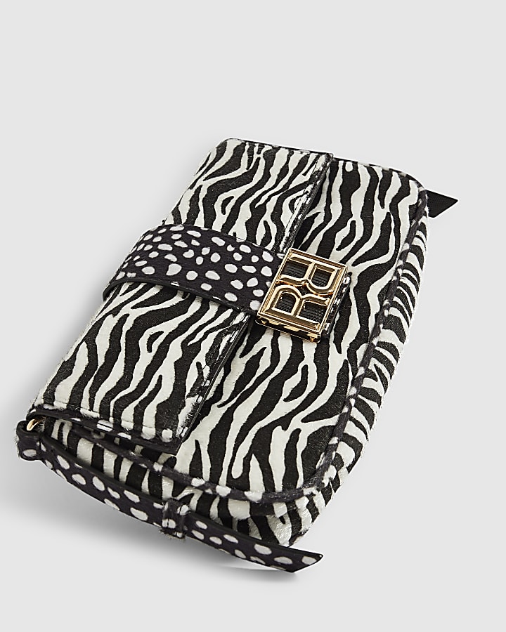 Black Animal Print Faux Hair On Leather Bag