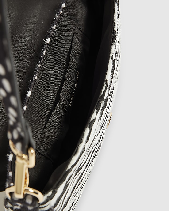 Black Animal Print Faux Hair On Leather Bag