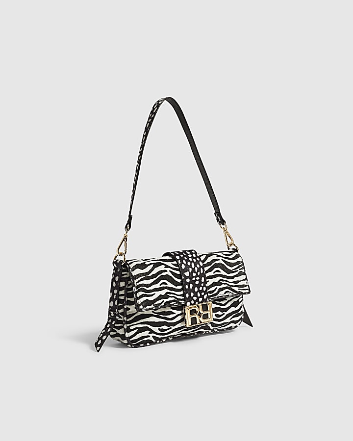 Black Animal Print Faux Hair On Leather Bag