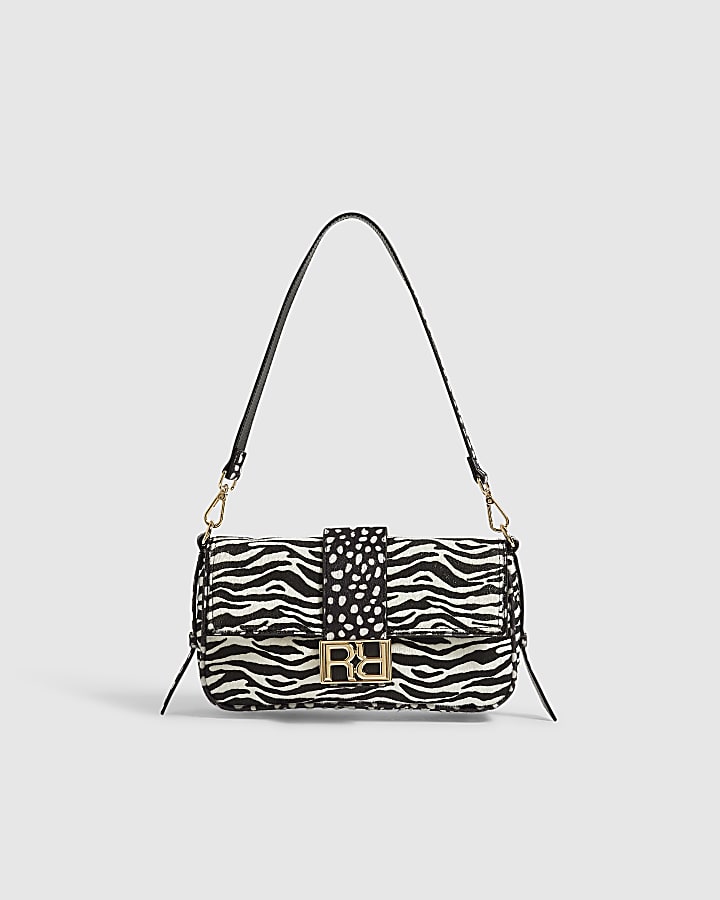 Black Animal Print Faux Hair On Leather Bag
