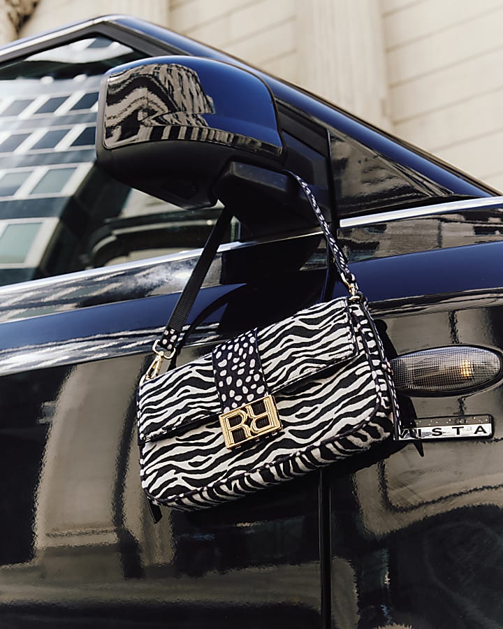 Black Animal Print Faux Hair On Leather Bag