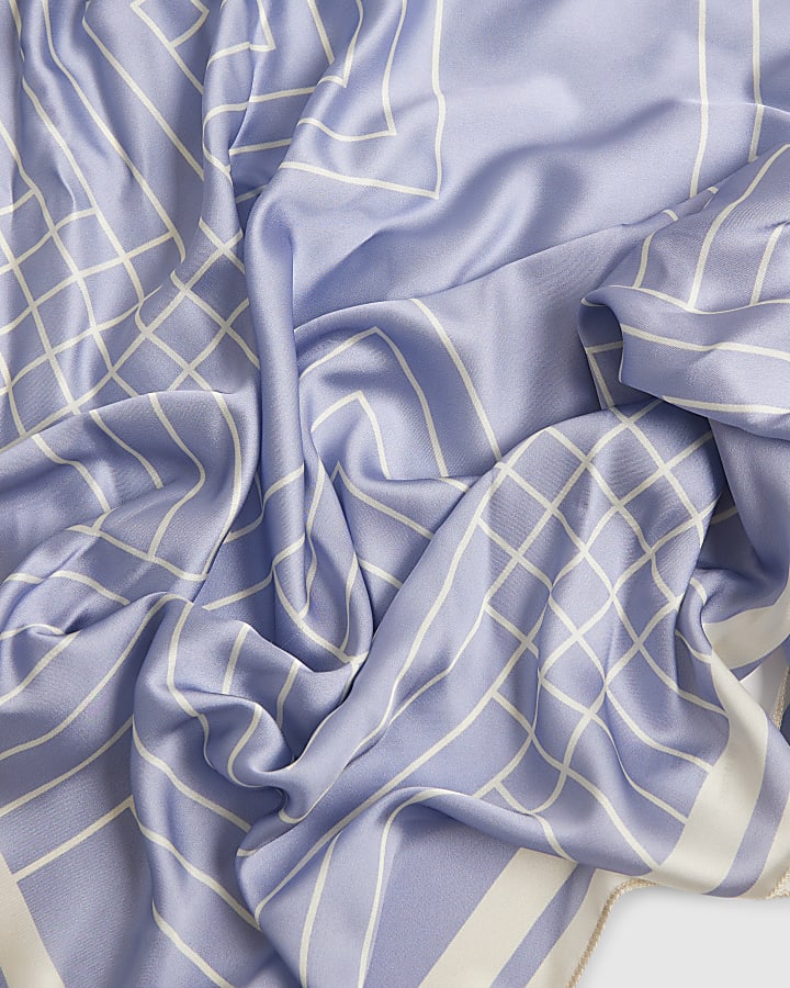 Blue Geometric Satin Scarf