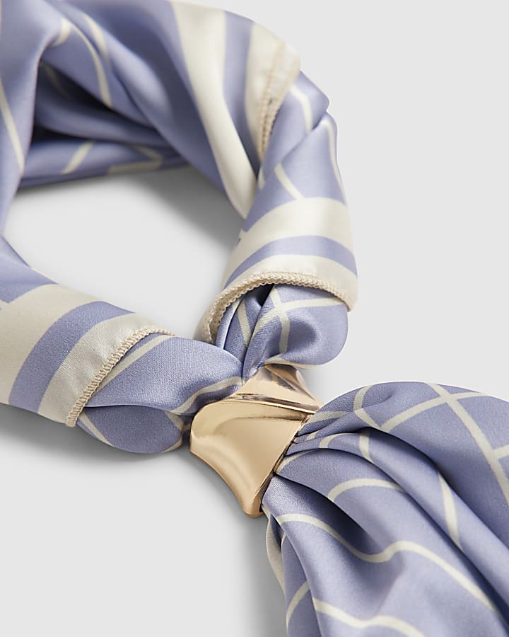 Blue Geometric Satin Scarf