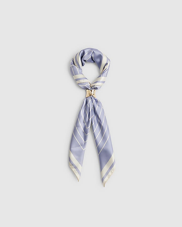 Blue Geometric Satin Scarf