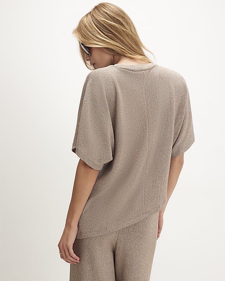 Beige Textured Asymmetric Hem Top