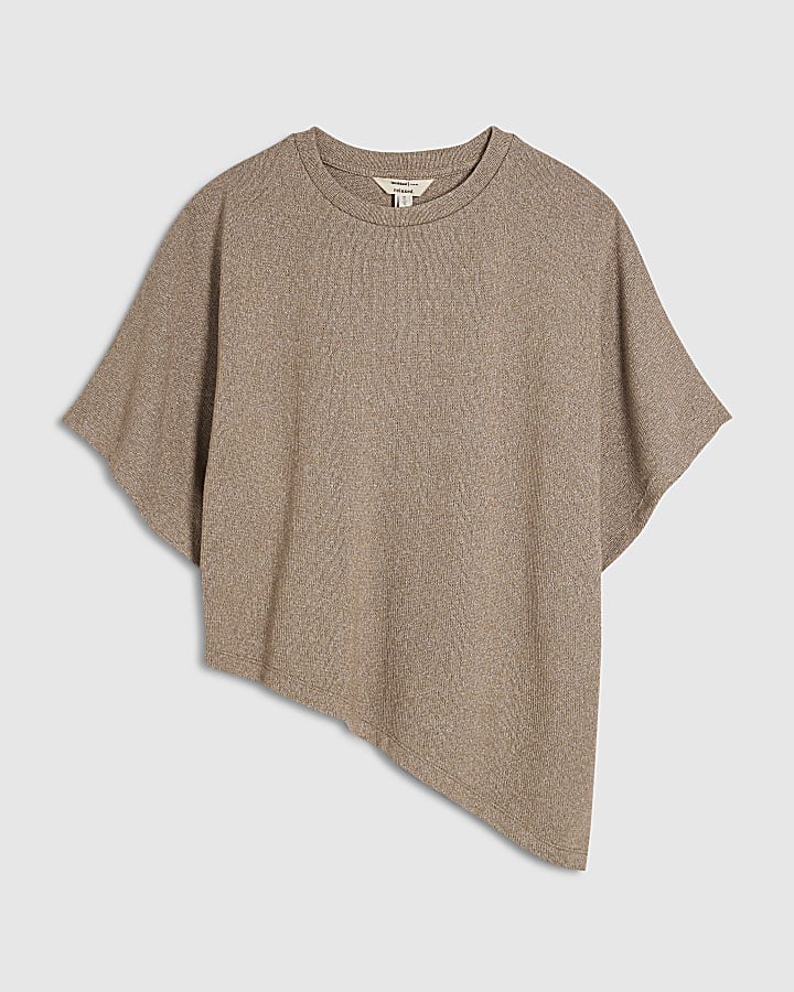 Beige Textured Asymmetric Hem Top