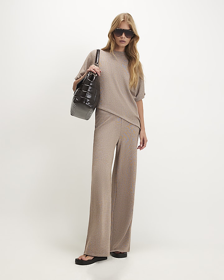 Beige Textured Asymmetric Hem Top