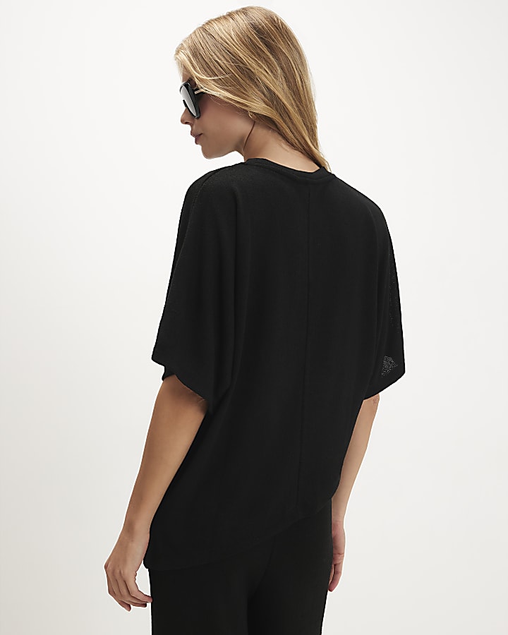 Black Knitted Aysmmetric Top