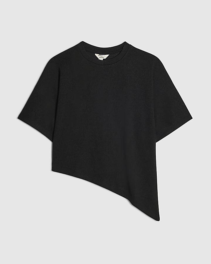 Black Knitted Aysmmetric Top
