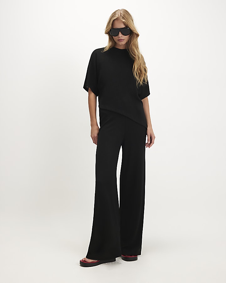 Black Knitted Aysmmetric Top