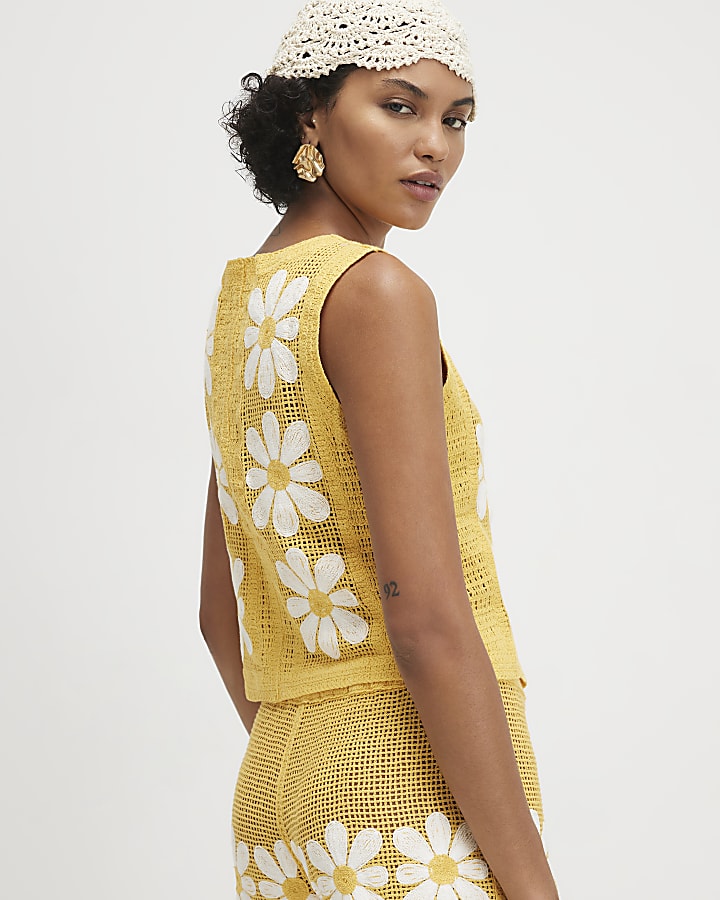 Yellow Daisy Crochet Waistcoat