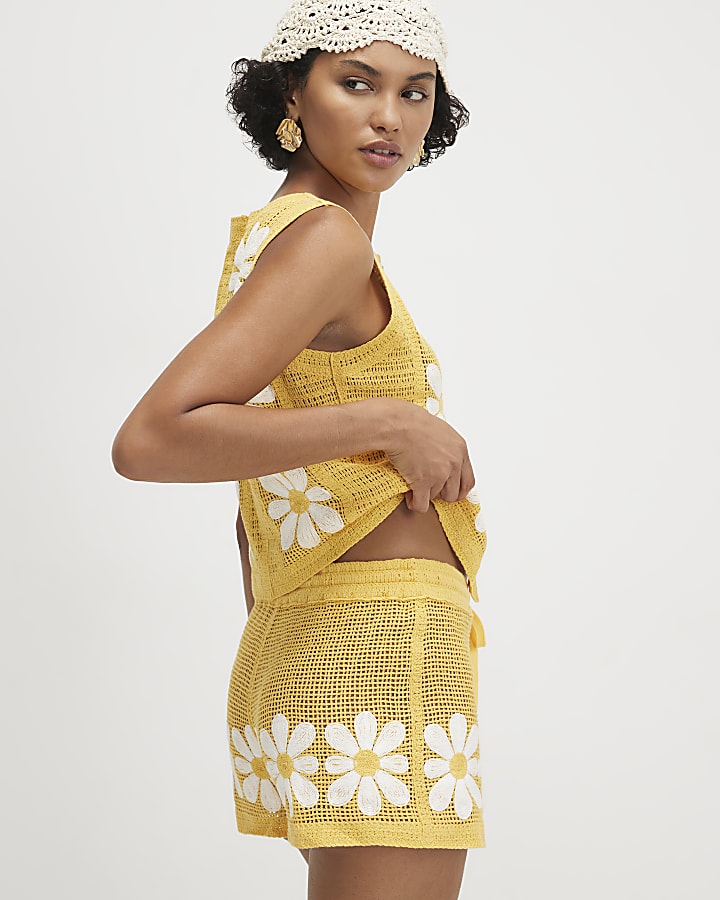 Yellow Daisy Crochet Shorts