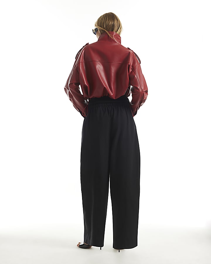 Black Poplin Barrel Leg Trousers