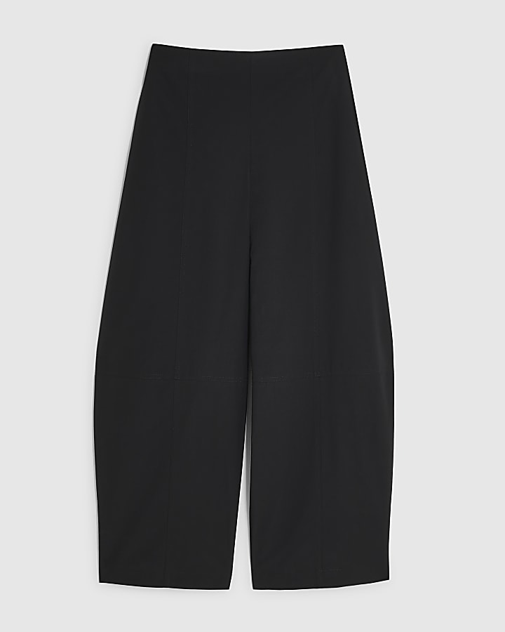 Black Poplin Barrel Leg Trousers