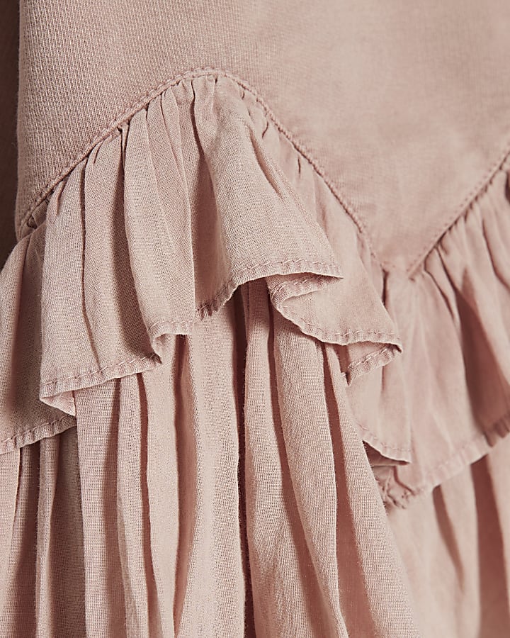 Pink Ruffle Hem Sweatshirt
