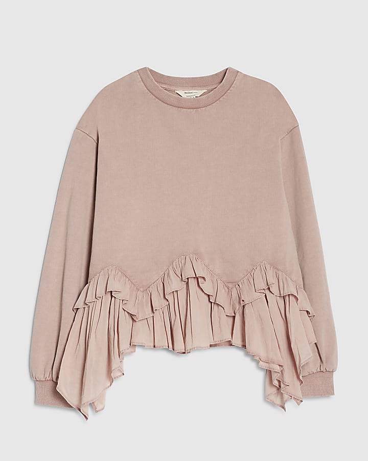 Pink Ruffle Hem Sweatshirt