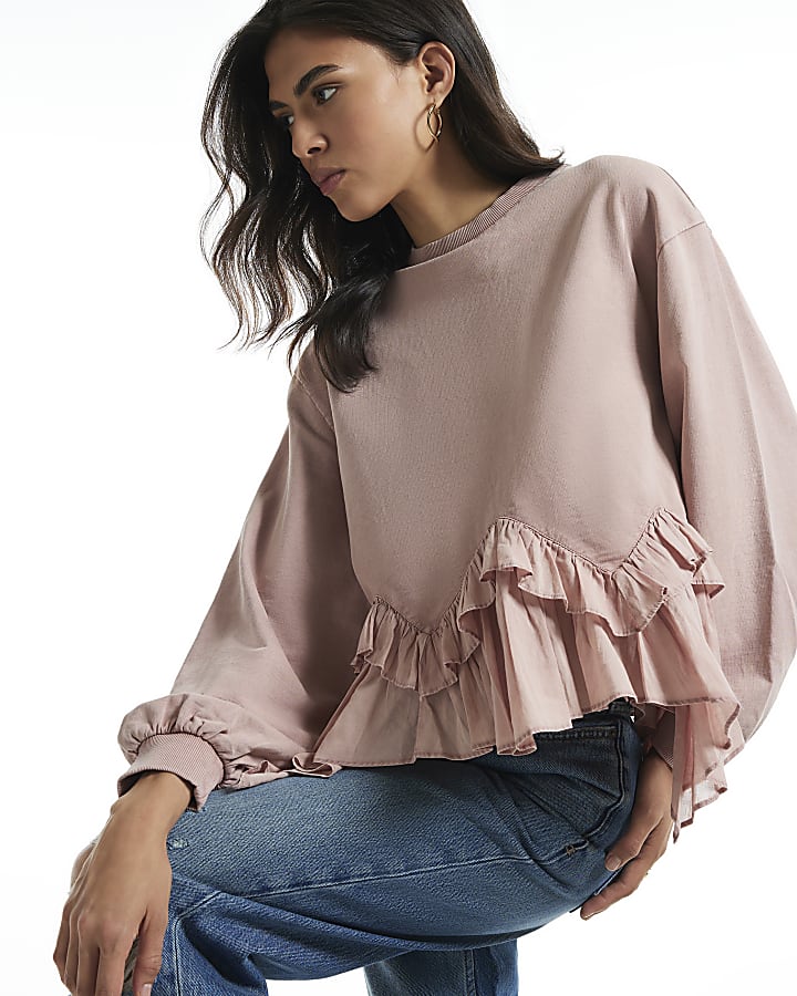 Pink Ruffle Hem Sweatshirt