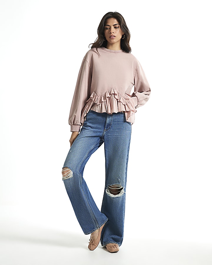 Pink Ruffle Hem Sweatshirt