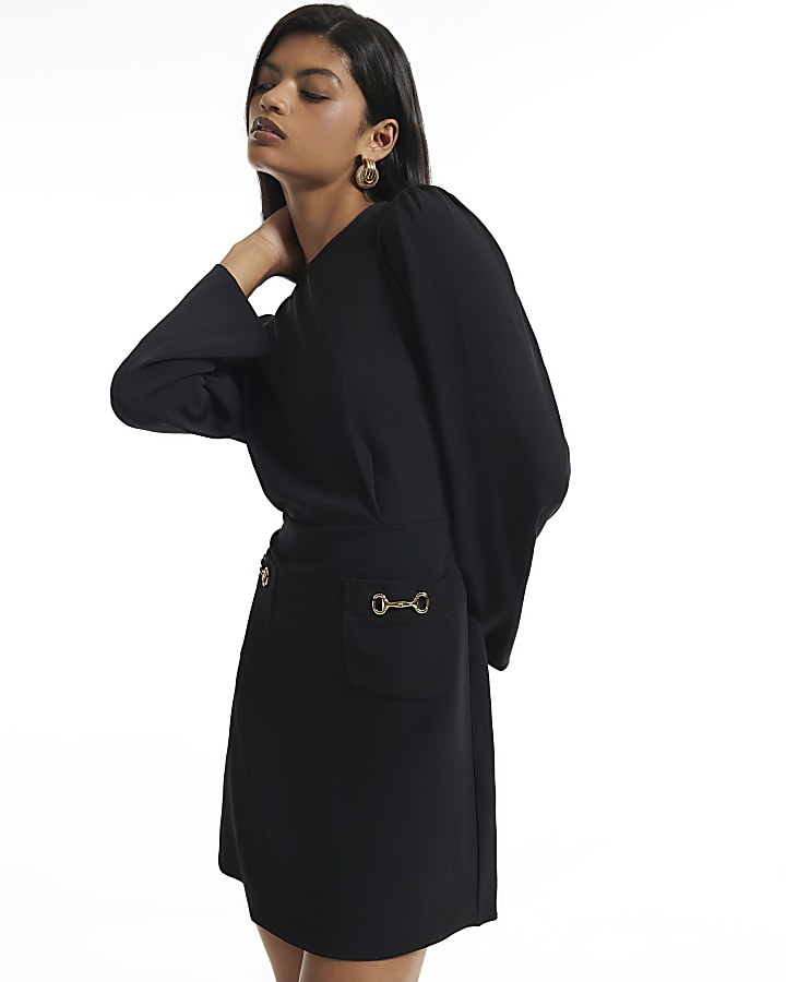 Black Snaffle Crepe Mini Dress