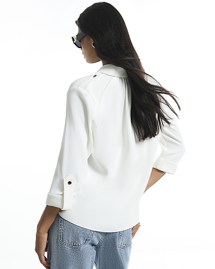 Cream Turnback Sleeve Shirt