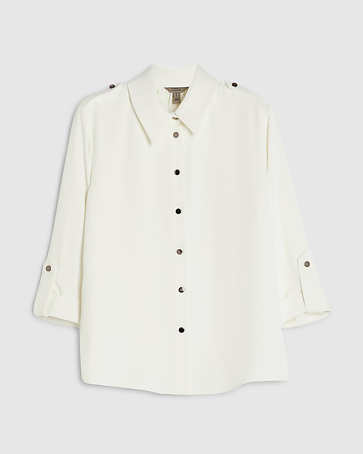 Cream Turnback Sleeve Shirt