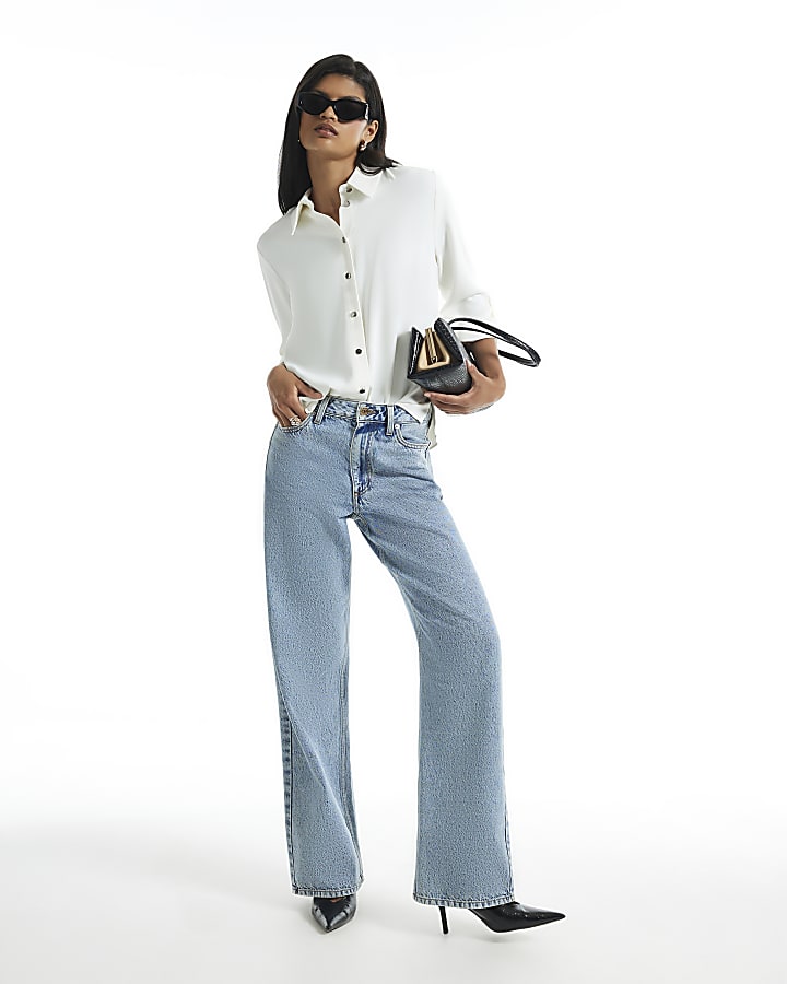 Cream Turnback Sleeve Shirt