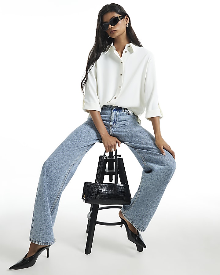 Cream Turnback Sleeve Shirt