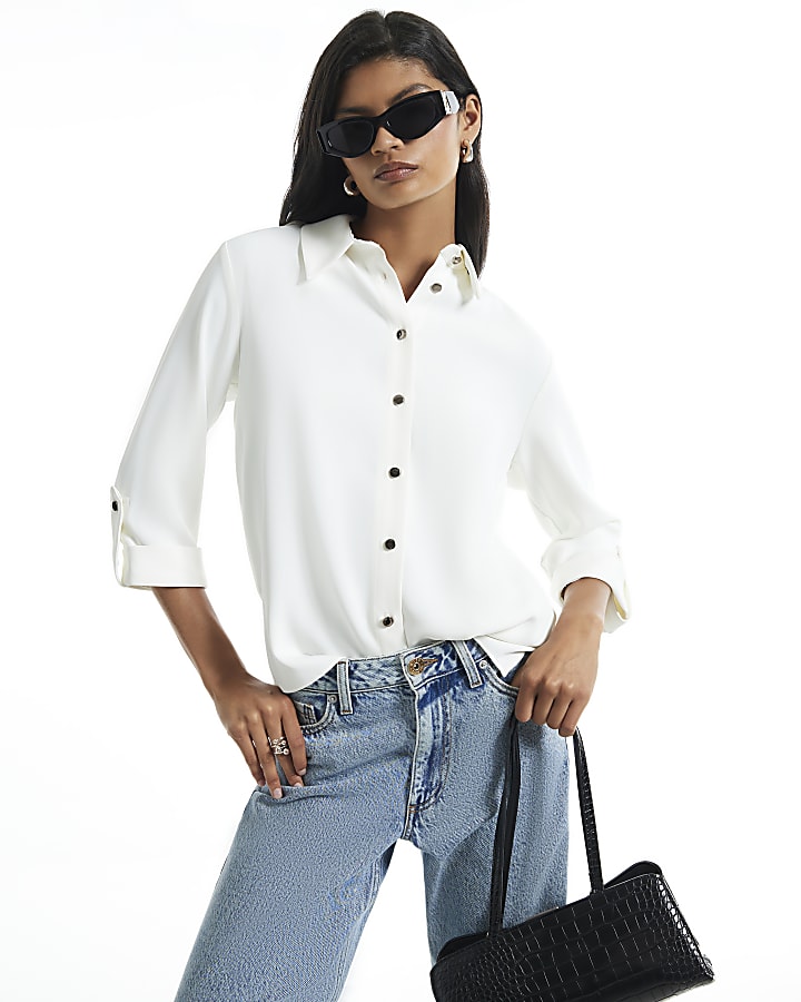 Cream Turnback Sleeve Shirt