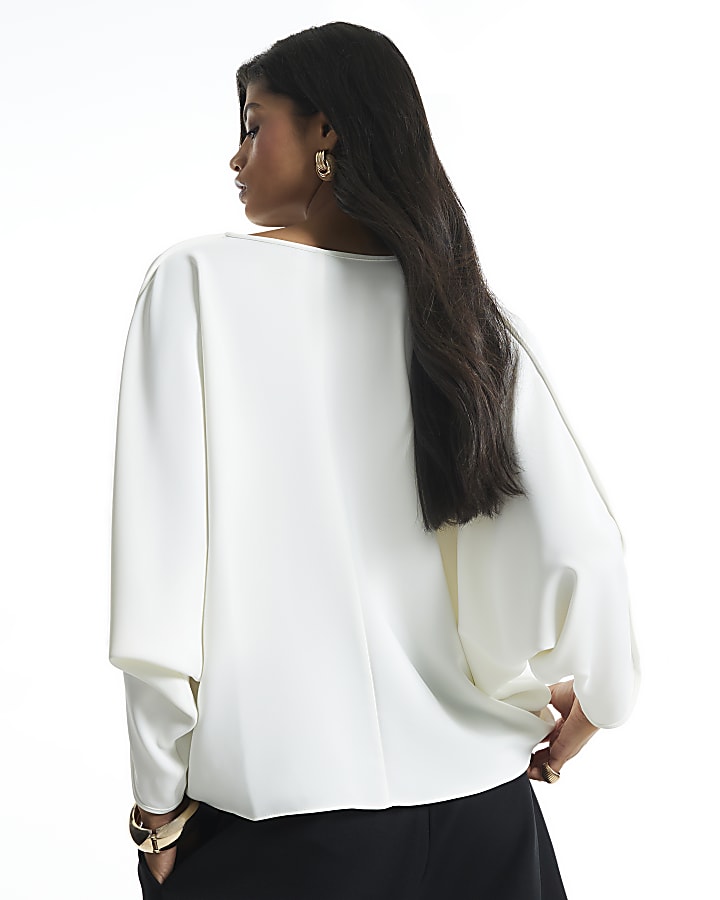 Cream V Neck Batwing Top