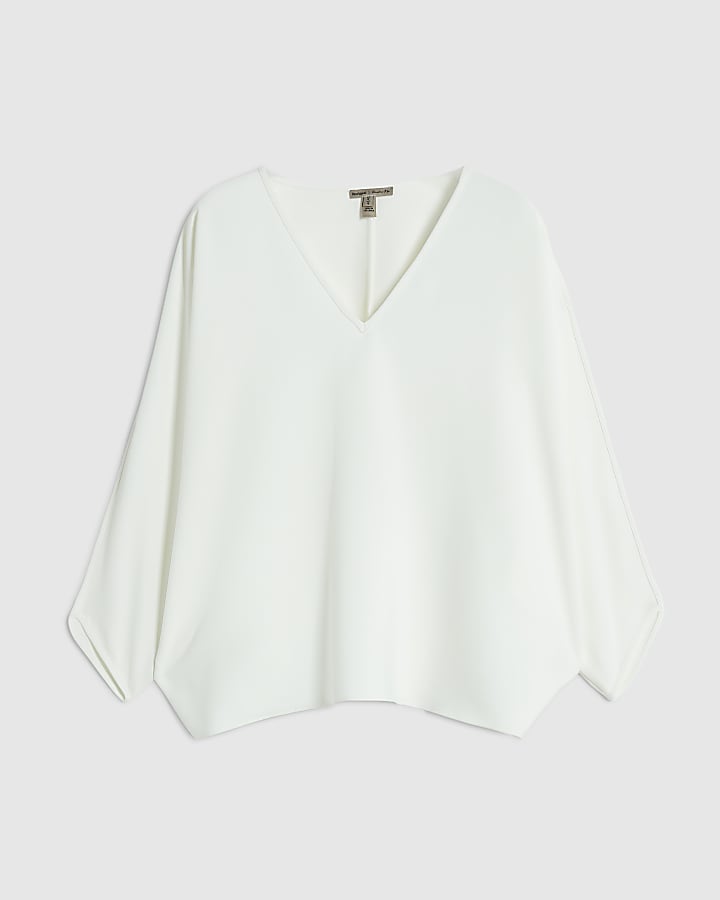 Cream V Neck Batwing Top