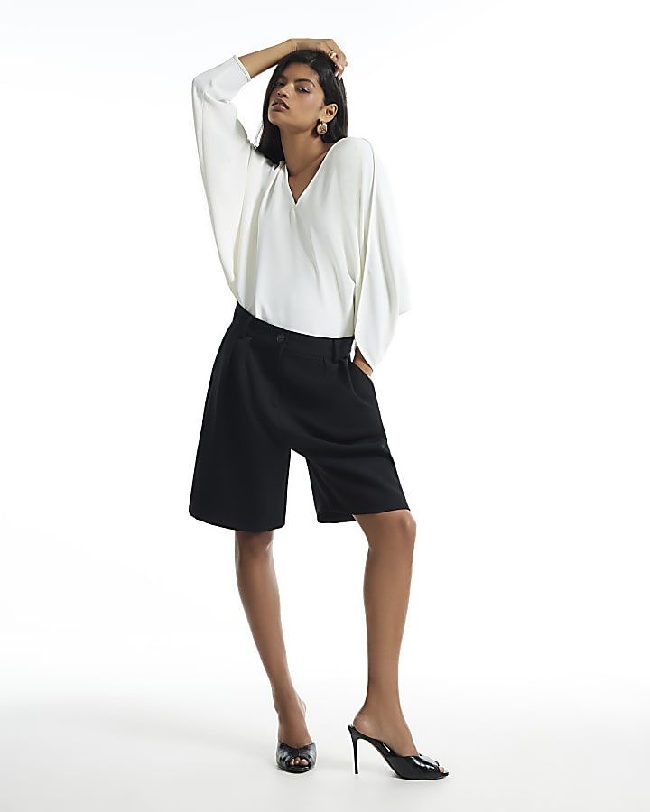Cream V Neck Batwing Top