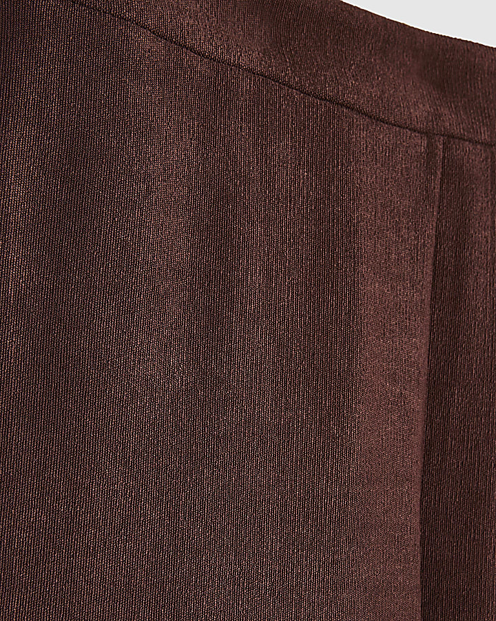 Burgundy Textured Wide Leg Trousers