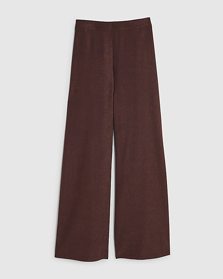 Burgundy Textured Wide Leg Trousers