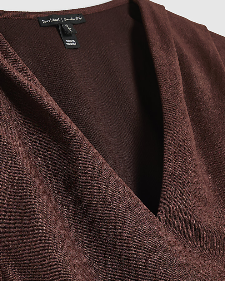 Burgundy Ruched Waist Textured Top